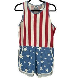 NWT Junk Food Patriotic Americana Elastic Waist Short  Romper w Pockets